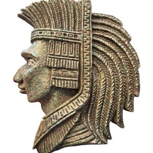 Vintage Carved Aztec Mayan  Inca warrior Wall Hanging crushed malachite stone